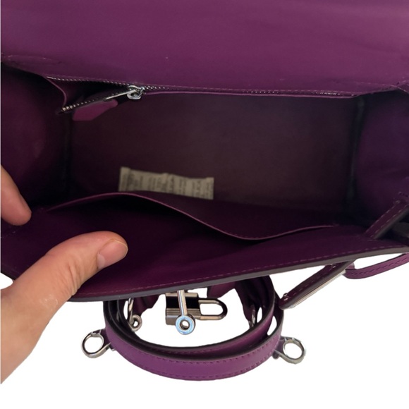 Designer- style Purple Top-Grain Leather Handbag - Picture 9 of 10